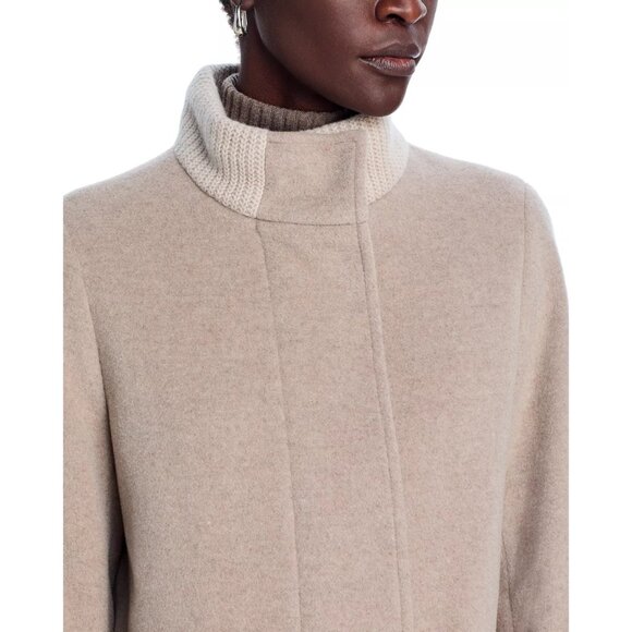 1210$ Cinzia Knit Trim 3/4 Sleeves Winter Rocca Overcoat Women's Size 14 Beige - Picture 4 of 5